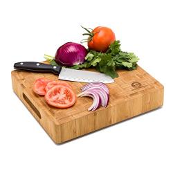 Small End Grain Bamboo Cutting Board | Professional, Antibacterial Butcher Block | Non-Slip Rubber Feet by Top Notch Kitchenware