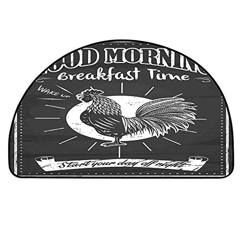YOLIYANA Kitchen Decor Semi Circle Mat,Chalkboard Kitchenware Menu Art Morning Rooster Retro Style Cafe Home Design Utensils Carpet Indoor Mat,19.6&quot H x 39.3&quot L