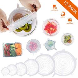 Silicone Stretch Lids,12 Pack Reusable Durable and Expandable Lids to Keep Food Fresh,Fit Various Sizes and Shapes of Containers Food Covers or Bowl Covers,6 Sizes, White