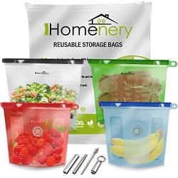 Silicone Bags Reusable Storage by HOMENERY - Reusable Silicone Food Bag with Day Dial Reminder (Set 5) | Dishwasher Safe | 100% Leakproof | Microwave & Sous Vide Cooking | Reusable Freezer Bags