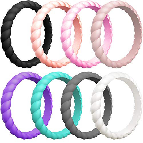 ThunderFit Womens Thin Swivel Rings, 10 Rings / 8 Rings / 4 Rings / 1 Ring - Stackable Silicone Wedding Rings - 2.5mm Wide - 2mm Thick