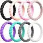 ThunderFit Womens Thin Swivel Rings, 10 Rings / 8 Rings / 4 Rings / 1 Ring - Stackable Silicone Wedding Rings - 2.5mm Wide - 2mm Thick