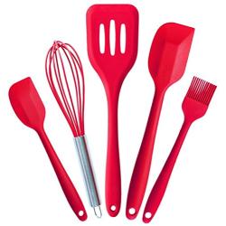 KingLiang 5 Pcs Cream Spatula Blade Batter Mixer Silicone Cooking Baking Kitchenware Set (Red)