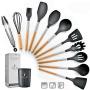Kitchen Utensil Set 11 Piece Set - High Temperature Silicone Baking Barbecue Kitchenware, Storage Bucket Stainless Steel Wooden Handle Handle Kitchen Gadget