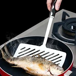 BAIXI 304 Stainless Steel Fried Fish Shovel Widened Thick Long Handle Fish Shovel Household Kitchenware 32 21Cm , Silicone Handle Money