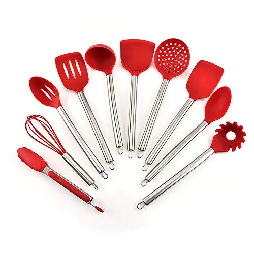 Silicone kitchenware 10 Pieces Stainless Steel Handle Ultimate Kitchen Utensils Set Food Grade Silicone Cooking Utensils Nonstick Cookware Cooking Tools Very suitable as a gift for friends and family
