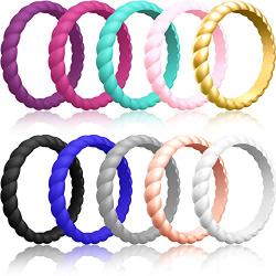 ThunderFit Womens Thin Swivel Rings, 10 Rings / 8 Rings / 4 Rings / 1 Ring - Stackable Silicone Wedding Rings - 2.5mm Wide - 2mm Thick