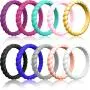 ThunderFit Womens Thin Swivel Rings, 10 Rings / 8 Rings / 4 Rings / 1 Ring - Stackable Silicone Wedding Rings - 2.5mm Wide - 2mm Thick