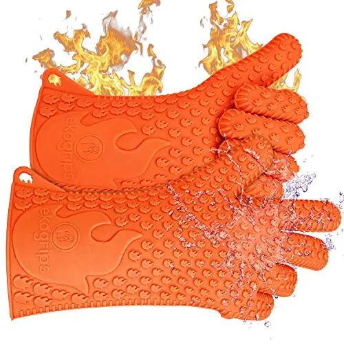 Jolly Green Products Ekogrips Premium BBQ Oven Gloves | Best Versatile Heat Resistant Grill Gloves | Insulated Silicone Oven Mitts for Grilling | Waterproof | Forearm Protection | Orange, OSFM