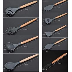 11 Pcs Non-Stick Silicone Kitchen Set - Cooking Utensils Heat Resistant Kitchenware Wooden Handle Turner Spoon Spatulas Stainless Steel Storage