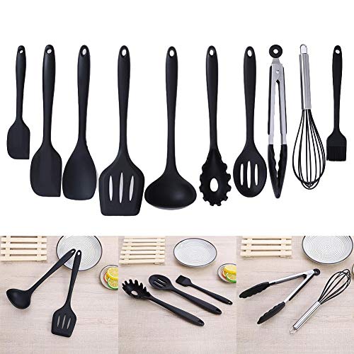 Non - Stick pan Kitchen Utensils Set of Silicone kitchenware 10 Sets Black