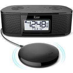 TimeShaker Super by iLuv, LCD Dual Alarm Clock with a Super Strong Wired Bed Shaker, Bluetooth Stereo Speakers, FM Radio and a USB Charging Port for Heavy Sleepers, Couples, and Deaf People