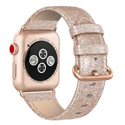 SWEES Leather Band Compatible for Apple Watch 38mm 40mm, Genuine Leather Shiny Bling Strap Compatible iWatch Series 5 Series 4 Series 3 Series 2 Series 1, Sports & Edition Women, Glistening Rose Gold