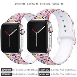 EXCHAR Compatible with Apple Watch Band 40mm 38mm 44mm 42mm Fadeless Pattern Printed Floral Bands Silicone Replacement Band for iWatch Series 5 Series 4/3/2/1 for Women Men