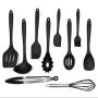 Heat Resistant Kitchenware and Silicone Kitchen Utensil Set 10 Piece Cooking & Baking Tool Sets ? Perfect For All Types Of Cooking by Drop Love H.C (Black)