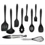 Heat Resistant Kitchenware and Silicone Kitchen Utensil Set 10 Piece Cooking & Baking Tool Sets ? Perfect For All Types Of Cooking by Drop Love H.C (Black)