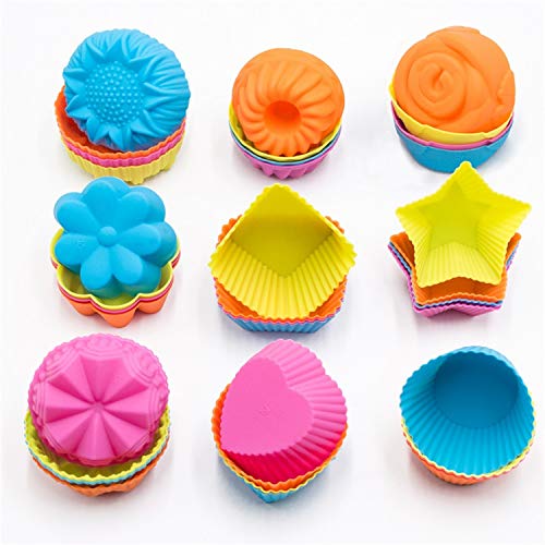 To encounter Silicone Cupcake Baking Cups 36 Pack Non Stick Cake Molds Sets 9 Shapes Silicone Muffin Pan for Baking BPA Free Silicone Muffin Liners