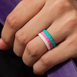 ThunderFit Thin and Stackable Silicone Rings, 8 Rings / 4 Rings / 1 Ring - Silicone Wedding Bands for Women - Diamond Pattern