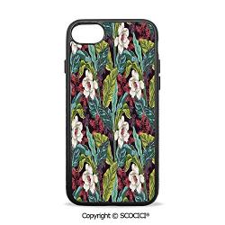 SCOCICI Non-Slip Drop Protection Smart Cell Phone Case Exotic Nature Depicting Image of a Drawing with Colored Leaves Botanical Compatible with iPhone 7