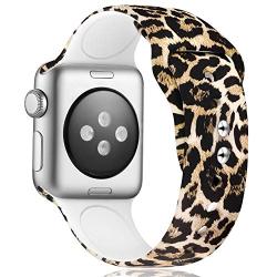 KOLEK Floral Bands Compatible with Apple Watch 44mm 42mm, Silicone Cheetah Printed Replacement Bands for iWatch Series 4 3 2 1, Leopard, S, M