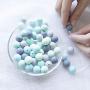 HAO JIE Baby Silicone Teething Beads 15MM 50pcs BPA Free Food Grade Teething Beads Green and Grey Series DIY Jewelry Chewable Nursing Necklace Accessories