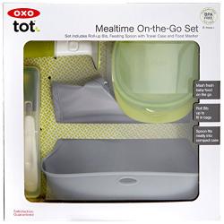 OXO Tot Mealtime On-The-Go Value Set with Roll-up Bib, Food Masher, and Feeding Spoon with Case