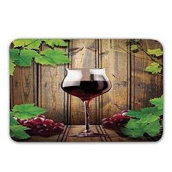 Modern Non Slip Rubber Entrance Rug,Wine Glass Grapes Rustic Wood Kitchenware Home and Cafe Interior Art Design Decorative Doormat for Front Door,31.5" Lx19.6 W