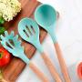 Silicone Cooking Utensils, 9pcs Nonstick Kitchenware with Wooden Handle for Home Restaurant Hotel Mint Green