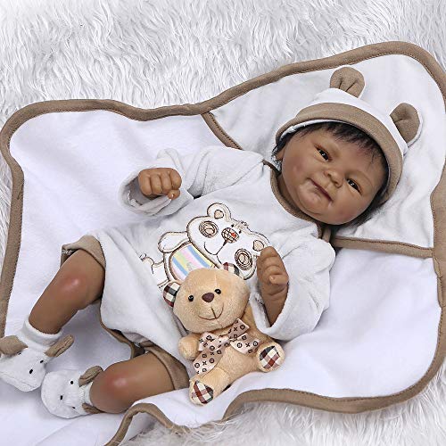 Pinky 18" 45cm Lifelike Reborn Baby Doll Lovely Soft Doll Vinyl Silicone Realistic Looking Newborn Doll Native American Indian Black Skin Girl Simulation Child Birthday Xmas Gift