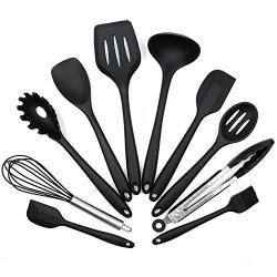 10pcs Non-Stick Kitchenware Silicone Heat Resistant Kitchen Cooking Utensils Baking Tool Cooking Tool Sets,Black