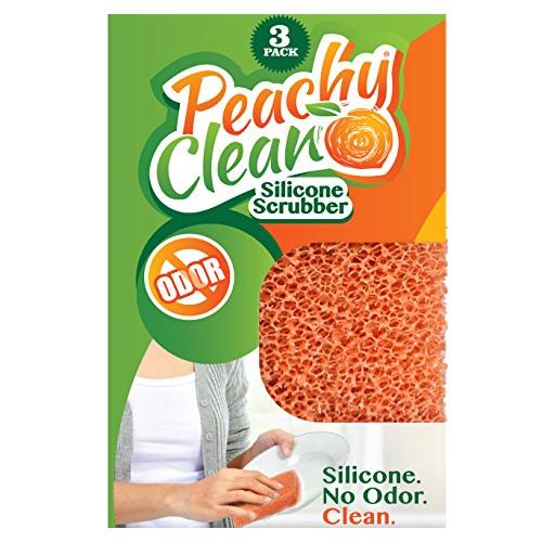 Peachy Clean Silicone Scrubber (Qty 3) - Kitchen and Dish Scrubber (Peach Fragrance)