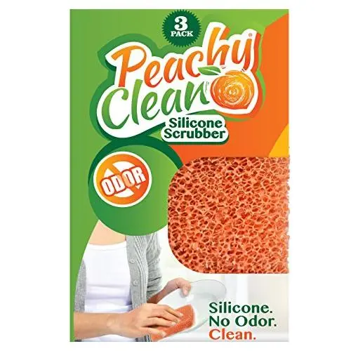 Peachy Clean Silicone Scrubber (Qty 3) - Kitchen and Dish Scrubber (Peach Fragrance)