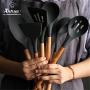 XKHUO 9pcs/set Multi-Purpose Wooden Handle Silicone Kitchenware Baking Tools Kitchen Accessories