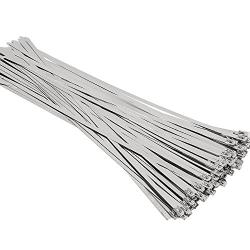 SunplusTrade 100pcs 11.8 Inches Stainless Steel Exhaust Wrap Multi-Purpose Locking Cable Metal Zip Ties