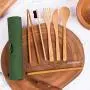 Bamboo Utensils Cutlery Set BEWBOW ? Reusable Cutlery Travel Set ? Eco-Friendly Wooden Silverware for Kids & Adults ? Outdoor Portable Utensils with Case ? Bamboo Spoon, Fork, Knife, Brush, Chopsticks