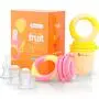 NatureBond Baby Food Feeder/Fruit Feeder Pacifier (2 Pack) - Infant Teething Toy Teether in Appetite Stimulating Colors | Bonus Includes All Sizes Silicone Sacs (Peach Pink and Lemonade Yellow)