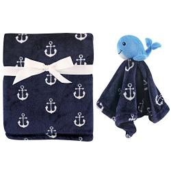 Hudson Baby Unisex Baby Plush Blanket with Security Blanket, Nautical Whale 2 Piece, One Size