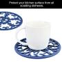Non Slip Silicone Carved Trivet Mats Set For Dishes- Heat Resistant Coasters-Modern Kitchen Hot Pads For Pots & Pans | (Round, Set of 3, Navy Blue)