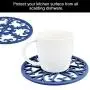 Non Slip Silicone Carved Trivet Mats Set For Dishes- Heat Resistant Coasters-Modern Kitchen Hot Pads For Pots & Pans | (Round, Set of 3, Navy Blue)