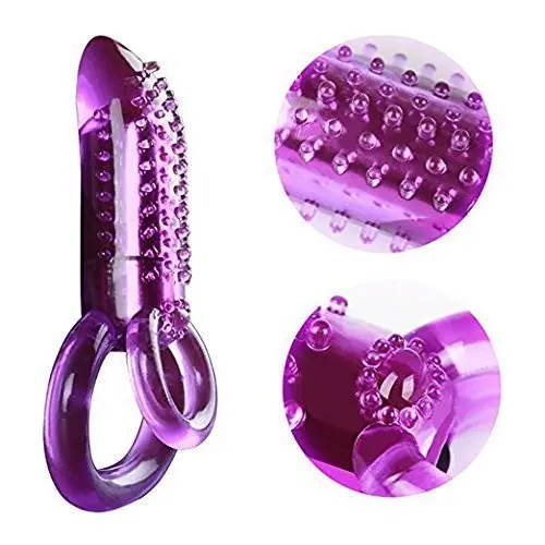 (Purple) Couples Vibration Delay Ring Silicone Massage Ring Sleeve Lock Ring Mens Funny Toys -001