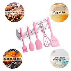 Silicone Cooking Utensil Set- Silicone Spatula Set Kitchen Utensil Set -Silicone Kitchenware Utensil Set Non-Stick & Heat Resistant for Cooking,Baking and Mixing BPA Free Heat Resistant 450?F (Pink)