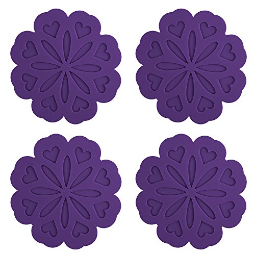 ME.FAN 4 Set Silicone Pot Holders, Trivet Mat, Jar Opener, Spoon Rest and Kitchen Trivet, Non Slip Flexible, Durable, Heat Resistant Dishwasher Available Kitchen Trivet and Pot Pads -Purple