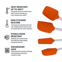 M KITCHEN WORLD Heat Resistant Silicone Spatulas Set - Rubber Spatula Kitchen Utensils Non-Stick for Cooking, Baking and Mixing - Ergonomic, Dishwasher Safe Bakeware Set of 4, Orange