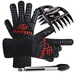 MAYFERTE BBQ Cooking Gloves Heat Resistant Glove Meat Claws & Stainless Steel Cooking Tongs (3)