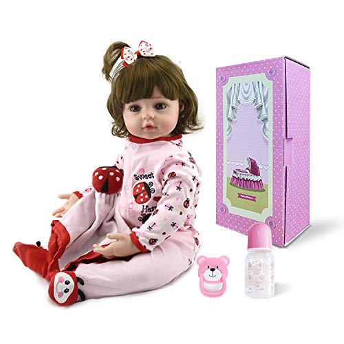 Pinky 22inch 55cm Reborn Baby Girl Dolls Realistic Looking Newborn Baby Doll Toddler Soft Silicone Babies Lifelike Reborn Doll Toy Cute Birthday and Xmas Gift