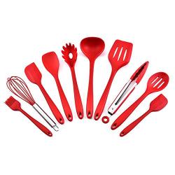 Silicone Kitchenware Set of 10 Non-stick Silicone Kitchenware Home Cooking Kitchen Set, red