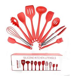 LinLinYi Silicone Kitchenware Set 10 Piece Set,Ladle,Pasta Fork,Spoonula,Slotted Spoon,Tong,Turner,Large Spatula,Whisk,Spatula,Basting Brush