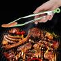 CAROLA 2pcs Stainless Steel Nylon Square Kitchen Tongs BBQ Tongs Utility Tong Cooking Green