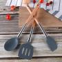 Hjyi Silicone Kitchen tool wooden Handle silicone kitchenware 9 piece set cooking spoon shovel kitchenware set
