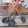 Hjyi Silicone Kitchen tool wooden Handle silicone kitchenware 9 piece set cooking spoon shovel kitchenware set